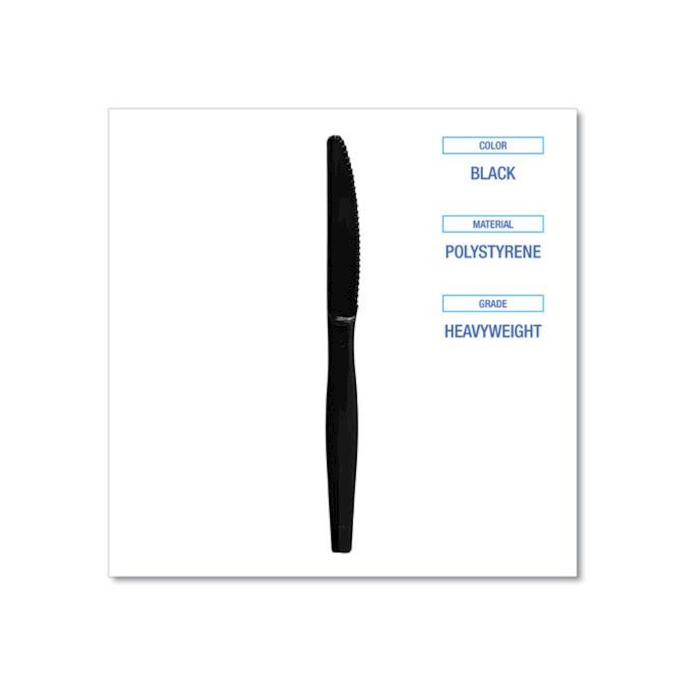 Heavyweight Polystyrene Cutlery, Knife, Plastic, Black, 1,000/Carton. Picture 5
