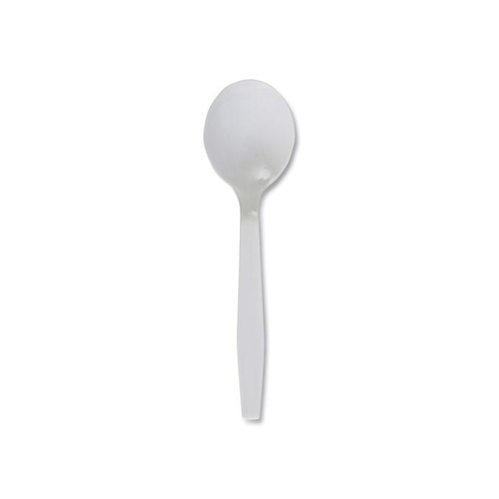 Mediumweight Polystyrene Cutlery, Soup Spoon, Plastic, White, 1,000/Carton. Picture 1