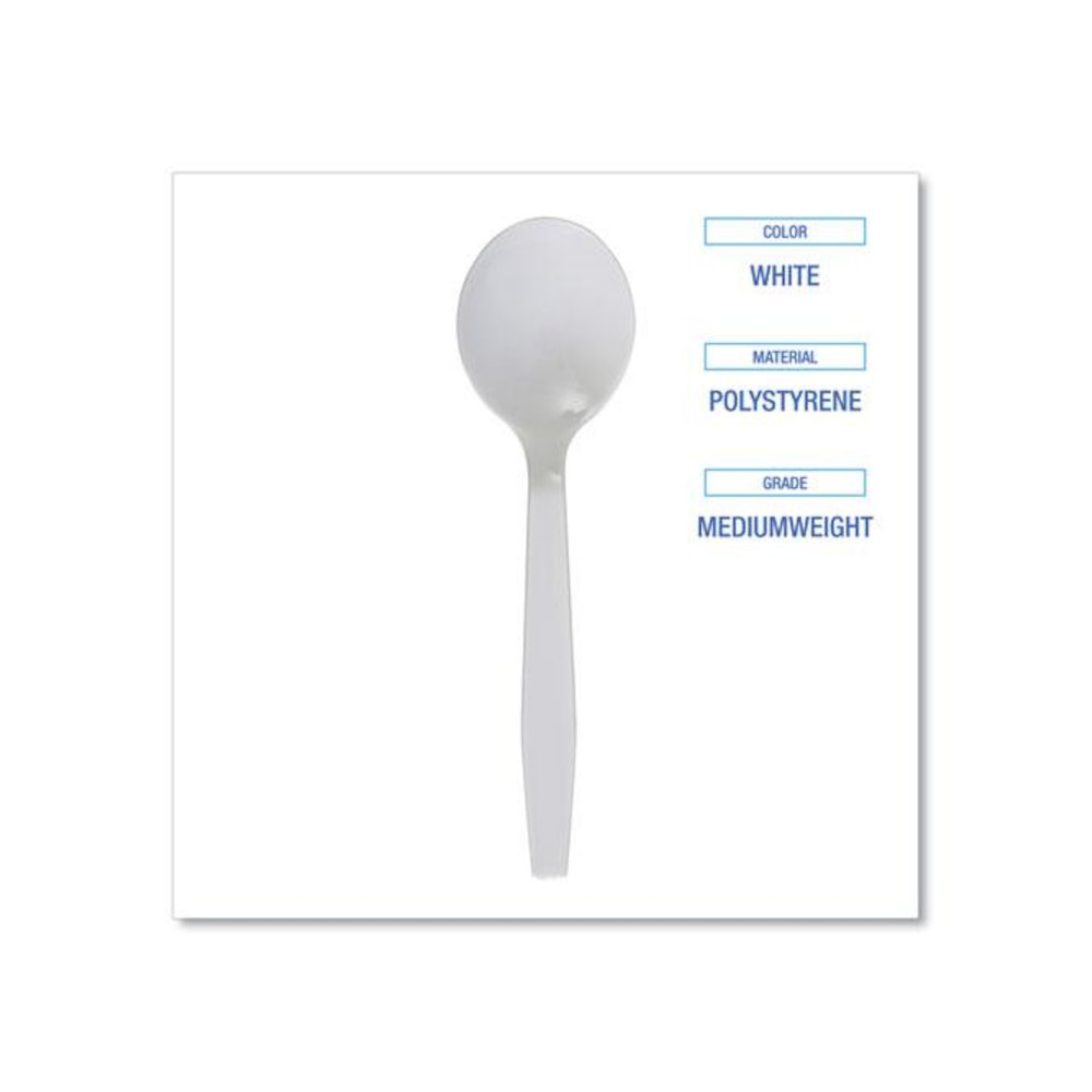 Mediumweight Polystyrene Cutlery, Soup Spoon, Plastic, White, 1,000/Carton. Picture 5