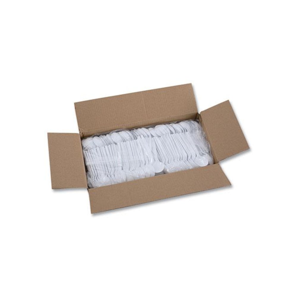 Mediumweight Polystyrene Cutlery, Soup Spoon, Plastic, White, 1,000/Carton. Picture 6