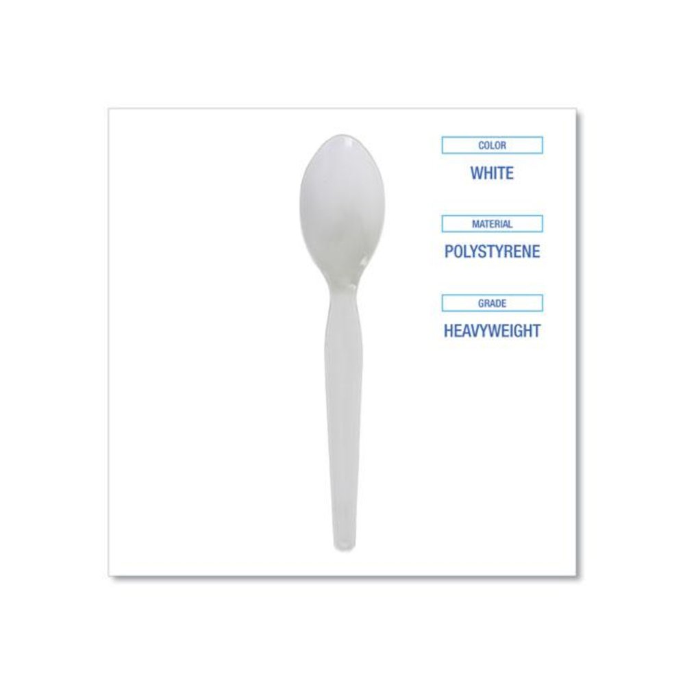 Heavyweight Polystyrene Cutlery, Spoon, Plastic, White, 1,000/Carton. Picture 3