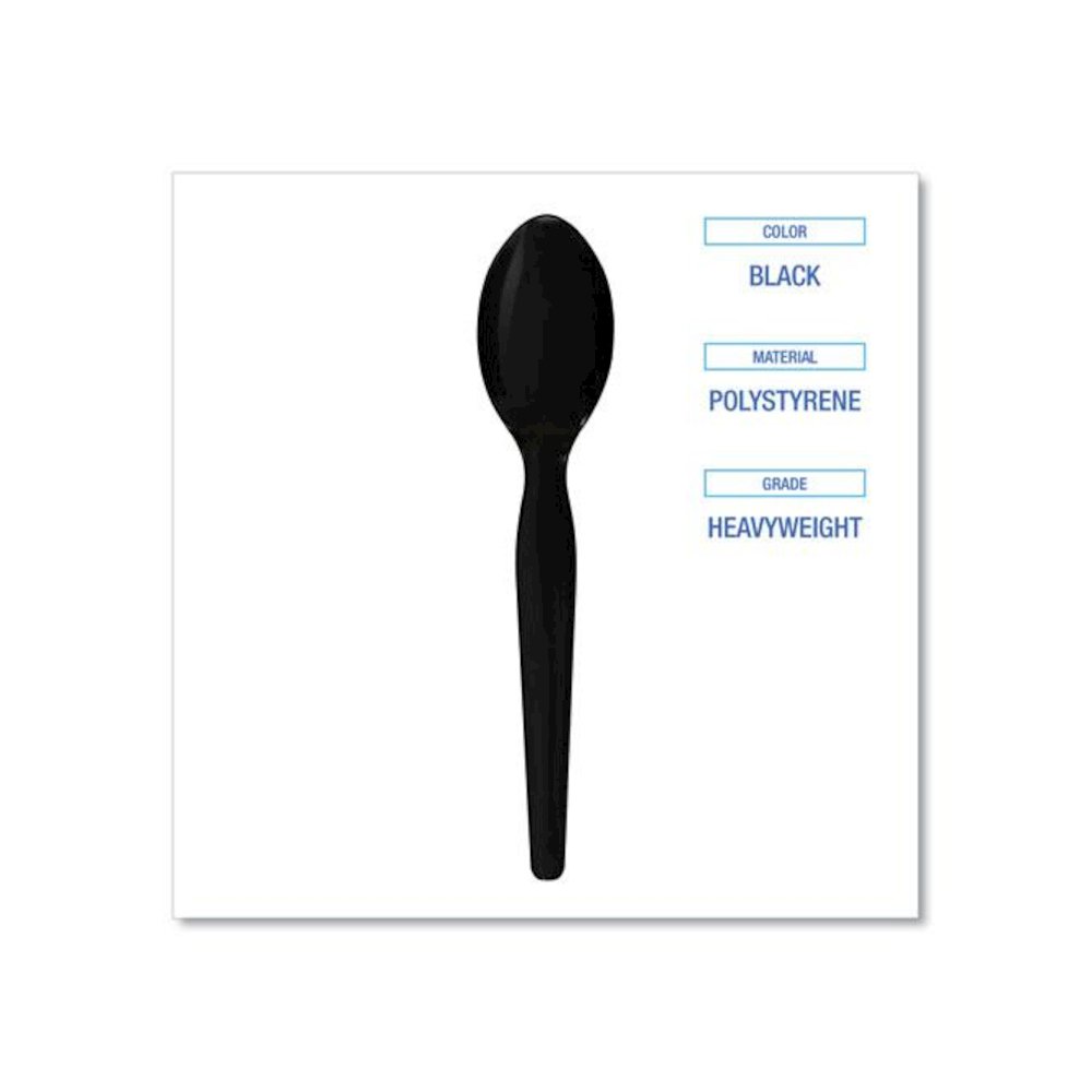 Heavyweight Polystyrene Cutlery, Spoon, Plastic, Black, 1,000/Carton. Picture 5