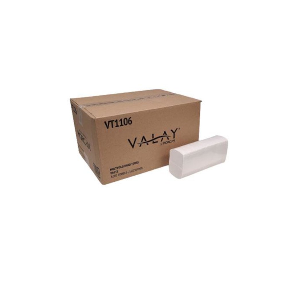 Valay Multi-Fold Towels, 1-Ply, 9.05 x 9.25, White, 250/Pack, 16 Packs/Carton. Picture 1