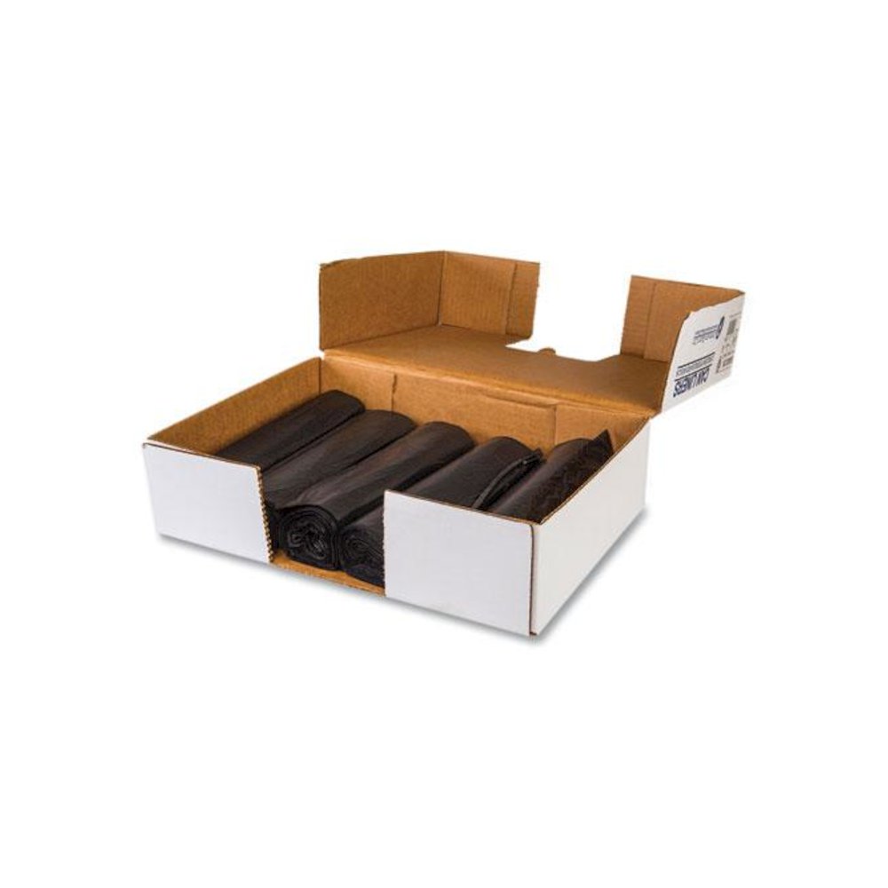 High-Density Commercial Can Liner Value Pack, 56 gal, 19 mic, 43" x 46", Black, Interleaved Roll, 25 Bags/Roll, 6 Rolls/CT. Picture 2
