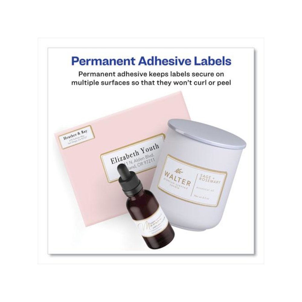 White Easy Peel Mailing Labels with Metallic Border, Inkjet/Laser Printers, 2 x 4, White, 10/Sheet, 10 Sheets/Pack. Picture 3