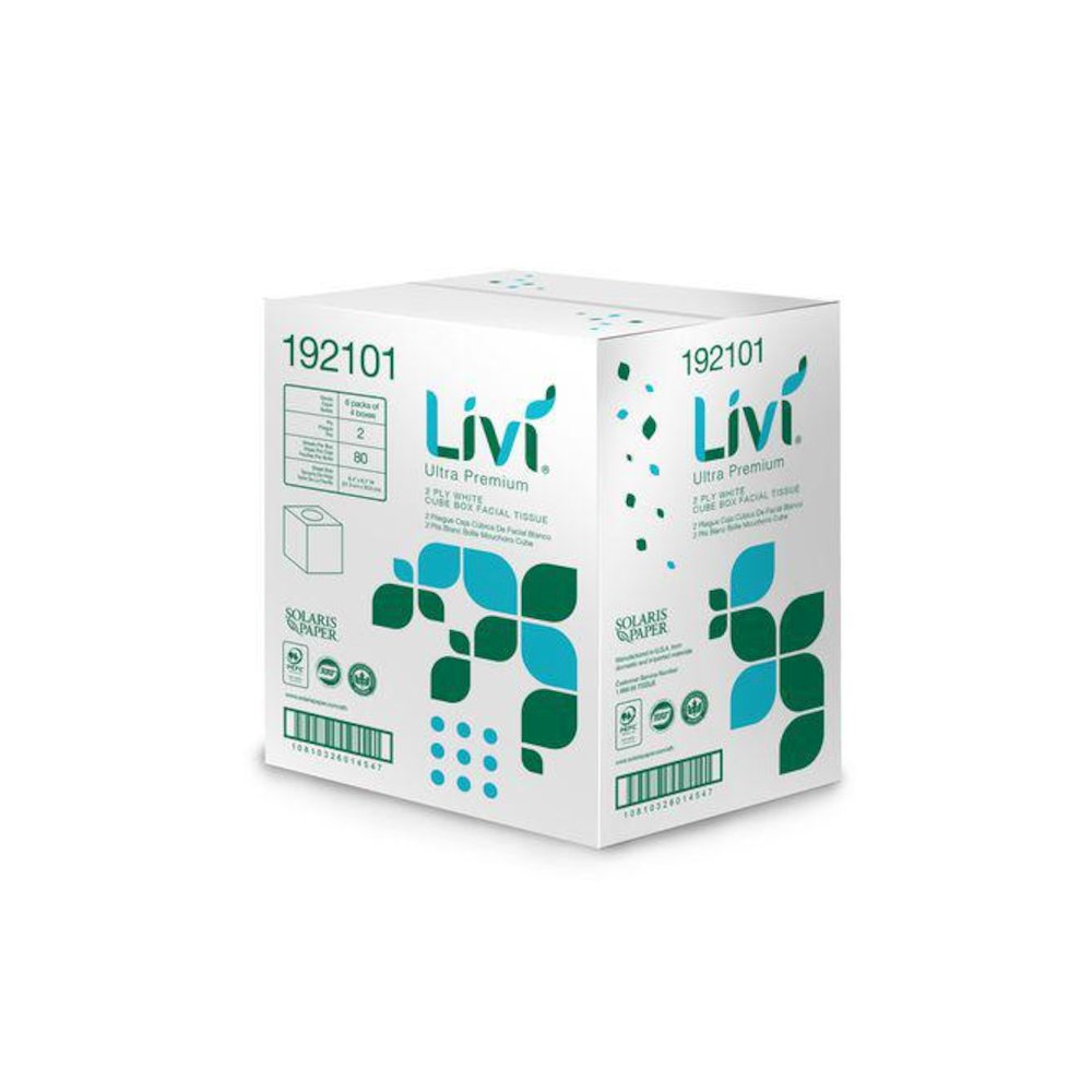 Facial Tissue, Cube Box, 2-Ply, White, 80 Sheets/Box, 4 Boxes/Pack, 6 Packs/Carton. Picture 4