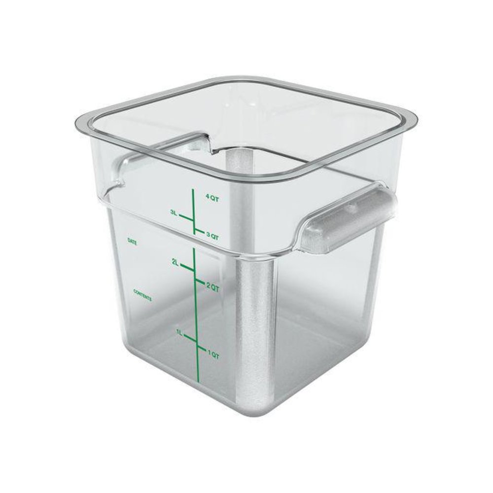 Squares Polycarbonate Food Storage Container, 4 qt, 7.13 x 7.13 x 7.29, Clear, Plastic. Picture 1