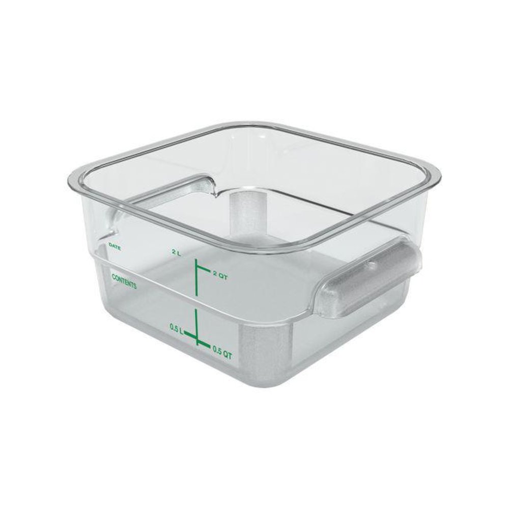 Squares Polycarbonate Food Storage Container, 2 qt,  7.13 x 7.13 x  3.8, Clear, Plastic. Picture 1