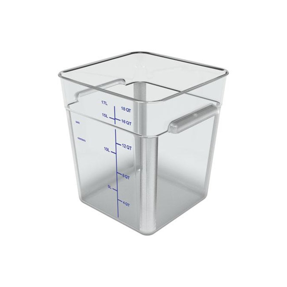 Squares Polycarbonate Food Storage Container, 18 qt, 11 13 x 11.13 x 12.58, Clear, Plastic. Picture 1