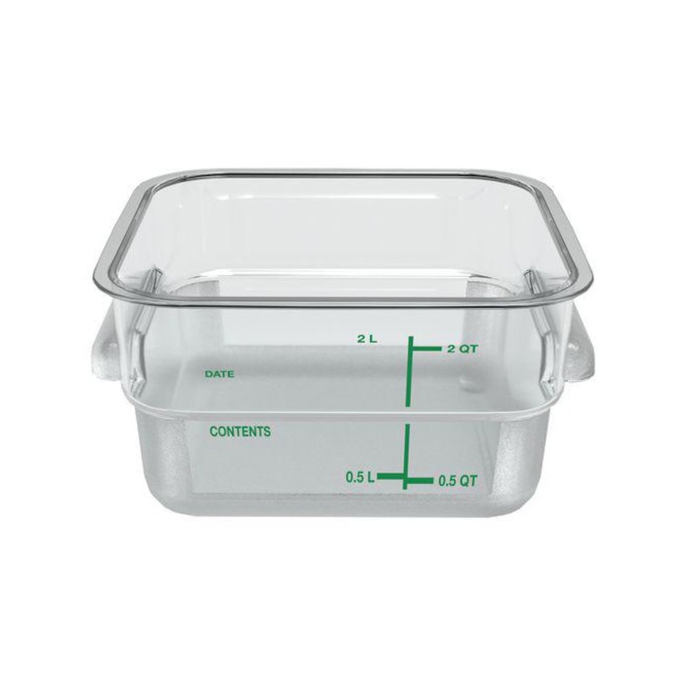 Squares Polycarbonate Food Storage Container, 2 qt,  7.13 x 7.13 x  3.8, Clear, Plastic. Picture 2