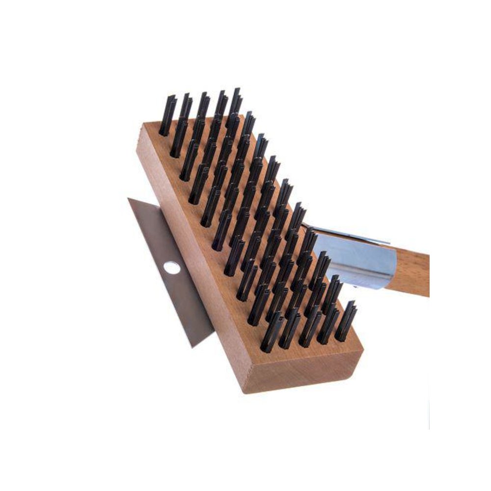 Sparta Broiler Master Grill Brush and Scraper with Handle, Metal Bristles, 30"  Natural Wood Handle. Picture 4