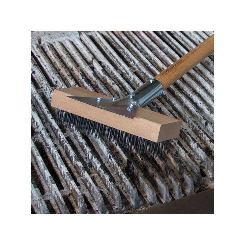 Sparta Broiler Master Grill Brush and Scraper with Handle, Metal Bristles, 30"  Natural Wood Handle. Picture 6