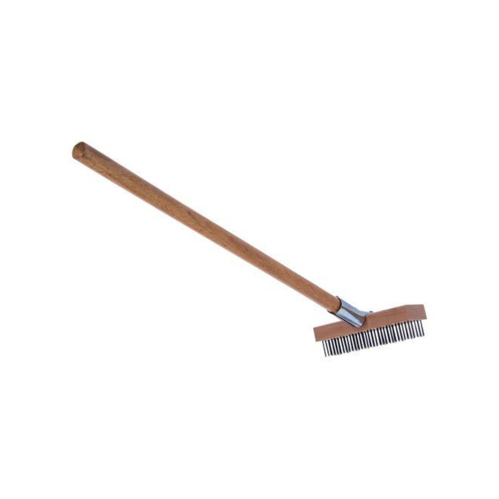Sparta Broiler Master Grill Brush and Scraper with Handle, Metal Bristles, 30"  Natural Wood Handle. Picture 2