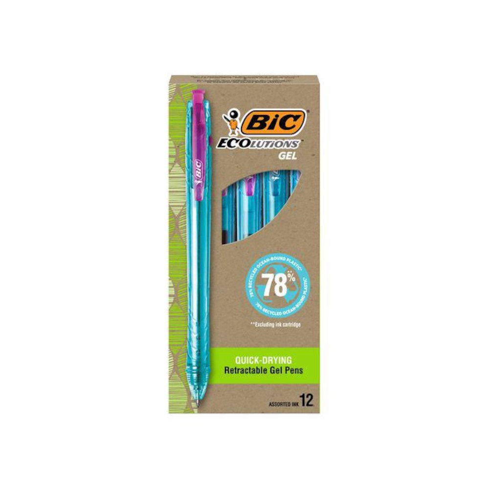 Ecolutions Gel Pen, Retractable, Medium 1 mm, Assorted Ink Colors, Blue Barrel, Dozen. Picture 1
