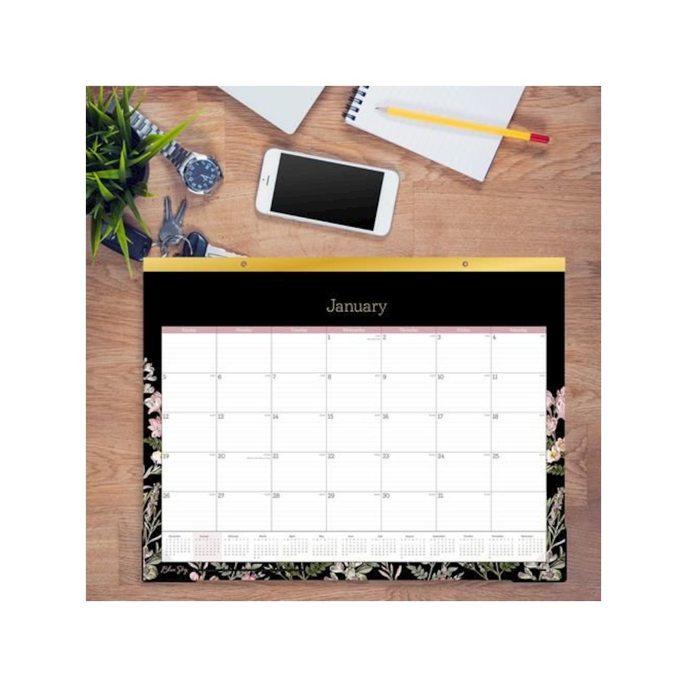 Neveah Monthly Desk Pad Calendar, Floral Artwork, 22" x 17", White/Black/Pink Sheets, Gold Headband, 12-Month (Jan-Dec): 2026. Picture 3