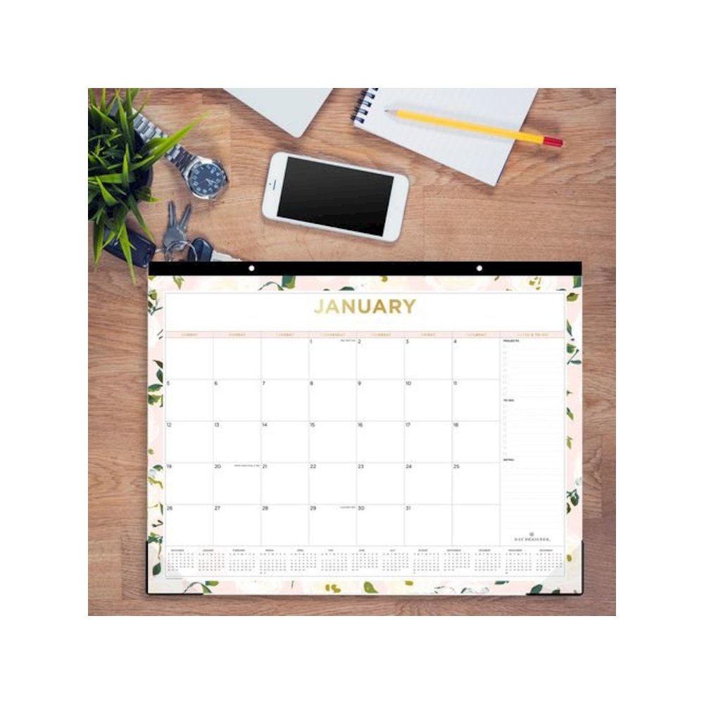 Day Designer Coming Up Roses Monthly Desk Pad Calendar, Floral Artwork, 22 x 17, Cream/Blush Sheets, 12-Month (Jan-Dec): 2026. Picture 3