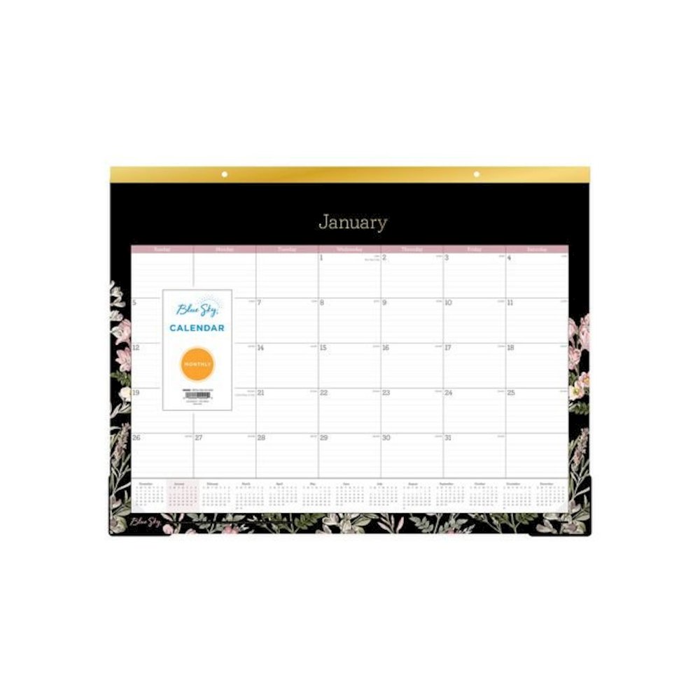 Neveah Monthly Desk Pad Calendar, Floral Artwork, 22" x 17", White/Black/Pink Sheets, Gold Headband, 12-Month (Jan-Dec): 2026. Picture 2