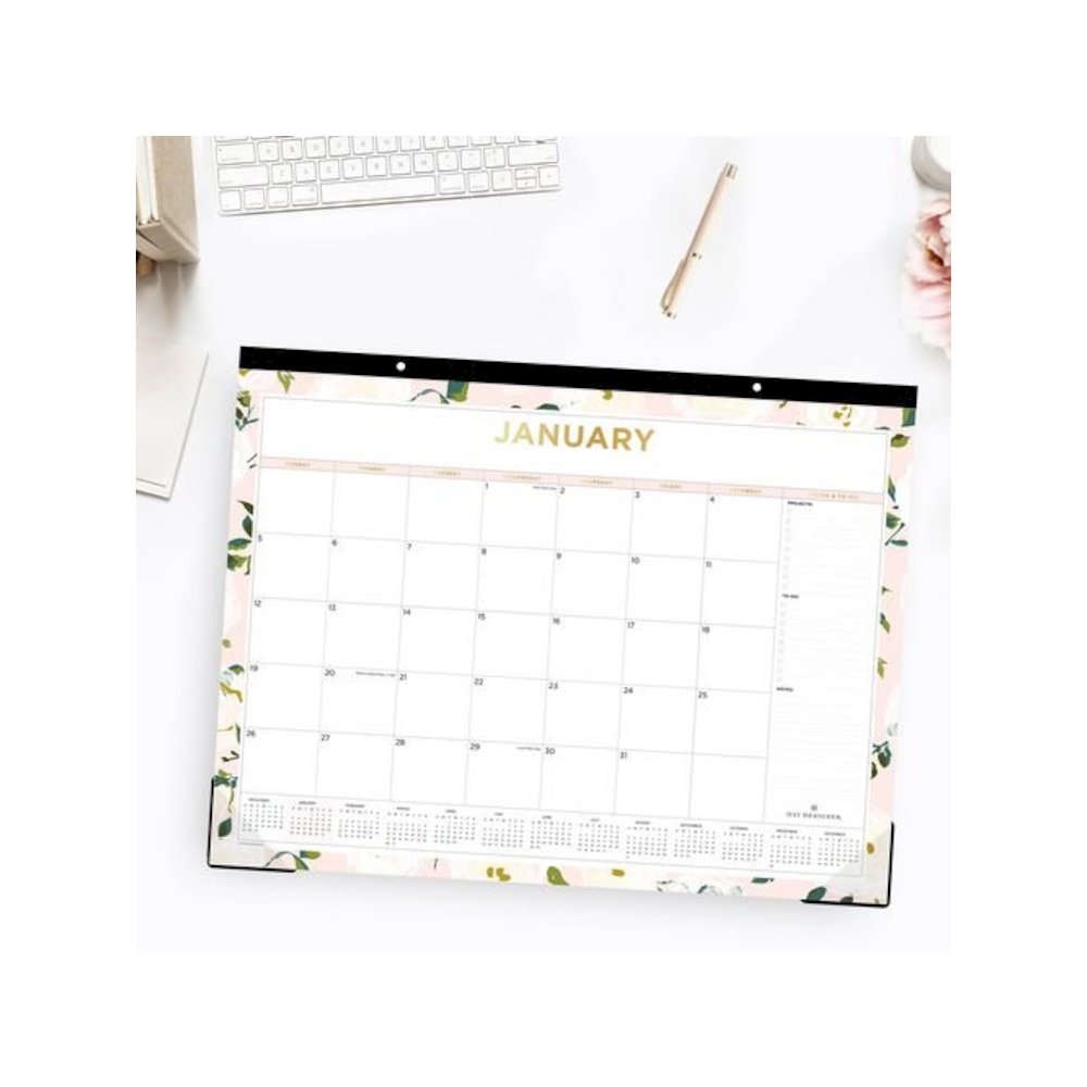 Day Designer Coming Up Roses Monthly Desk Pad Calendar, Floral Artwork, 22 x 17, Cream/Blush Sheets, 12-Month (Jan-Dec): 2026. Picture 4