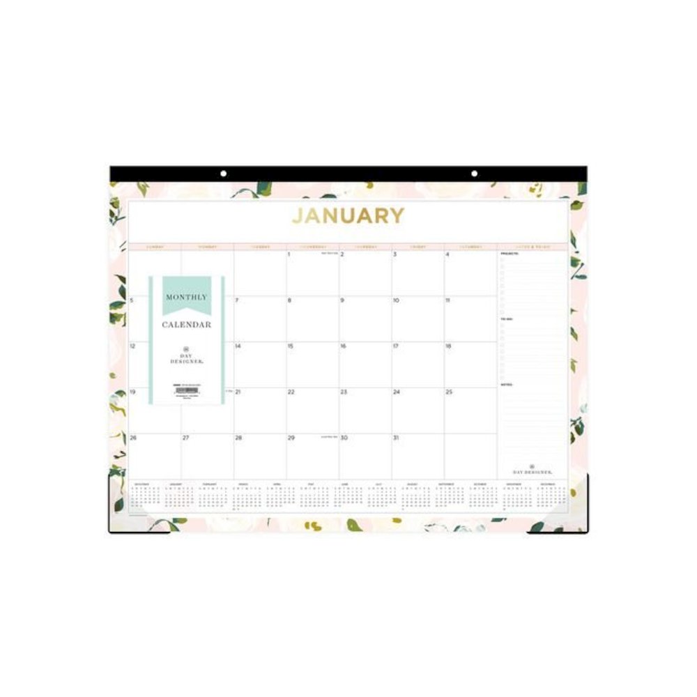 Day Designer Coming Up Roses Monthly Desk Pad Calendar, Floral Artwork, 22 x 17, Cream/Blush Sheets, 12-Month (Jan-Dec): 2026. Picture 2