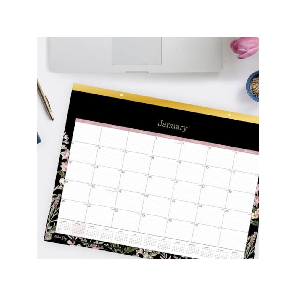 Neveah Monthly Desk Pad Calendar, Floral Artwork, 22" x 17", White/Black/Pink Sheets, Gold Headband, 12-Month (Jan-Dec): 2026. Picture 4