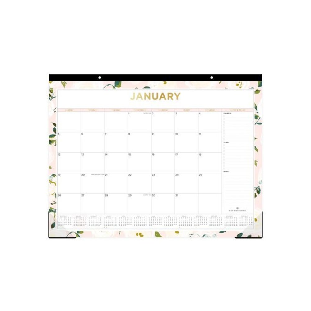 Day Designer Coming Up Roses Monthly Desk Pad Calendar, Floral Artwork, 22 x 17, Cream/Blush Sheets, 12-Month (Jan-Dec): 2026. Picture 1