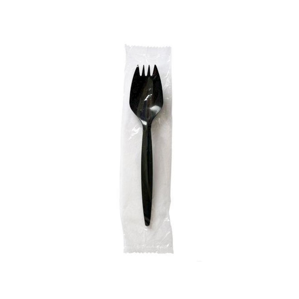 Mediumweight Wrapped Polypropylene Cutlery, Spork, Plastic, Black, 1,000/Carton. Picture 1