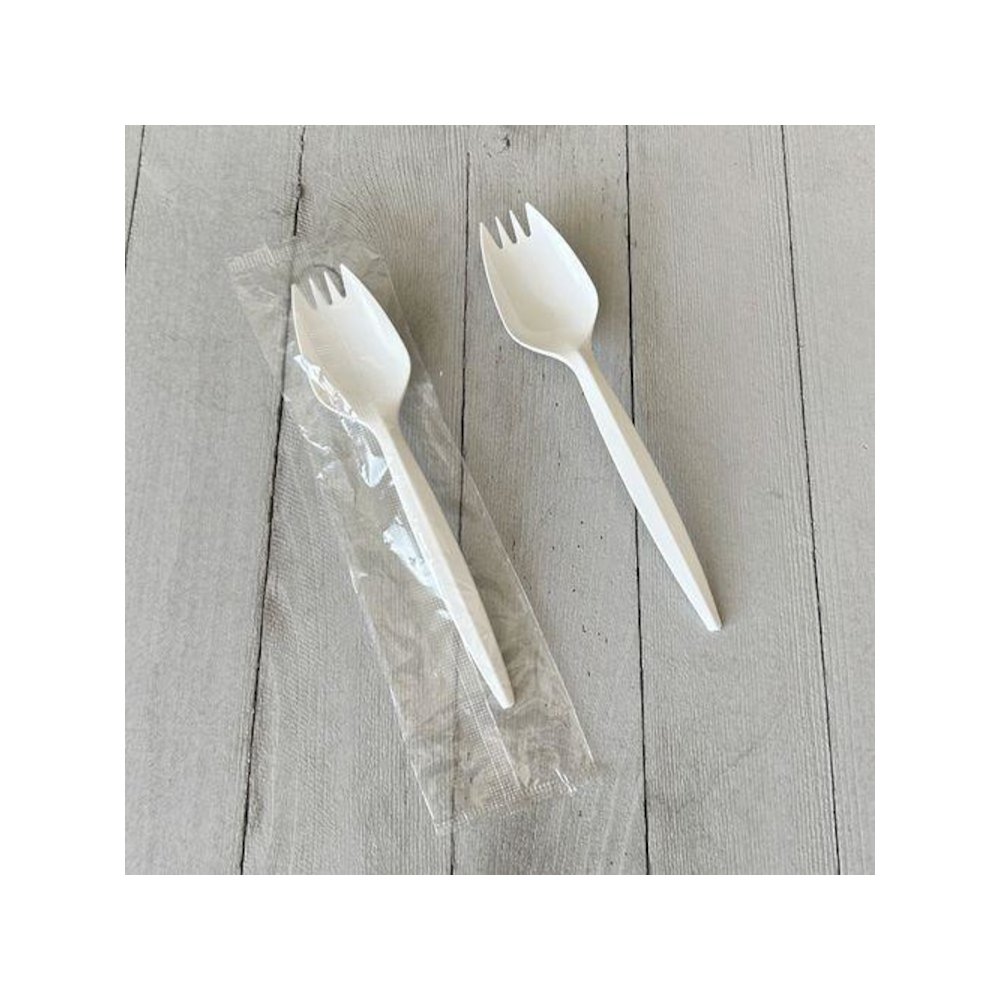 Mediumweight Wrapped Polypropylene Cutlery, Spork, Plastic, White, 1000/Carton. Picture 4