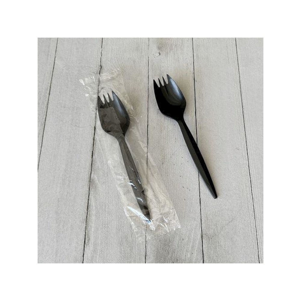 Mediumweight Wrapped Polypropylene Cutlery, Spork, Plastic, Black, 1,000/Carton. Picture 3