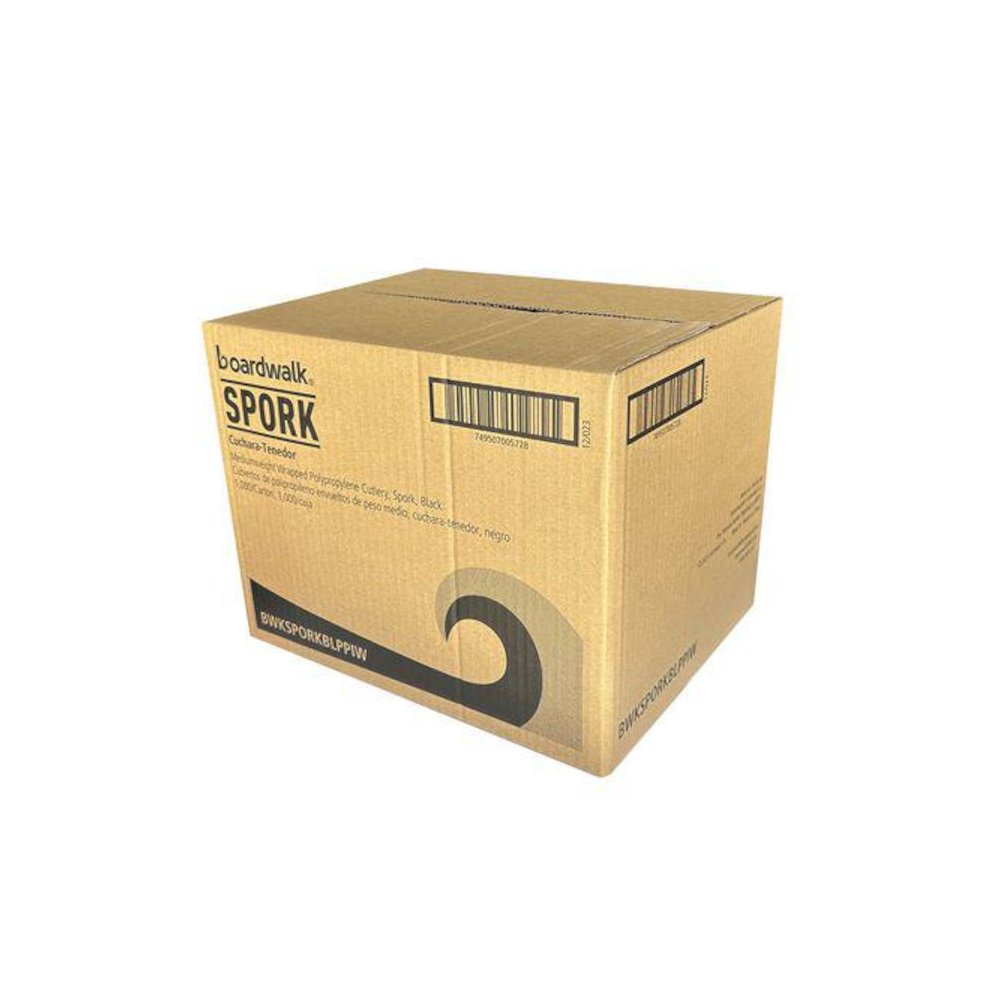 Mediumweight Wrapped Polypropylene Cutlery, Spork, Plastic, Black, 1,000/Carton. Picture 4