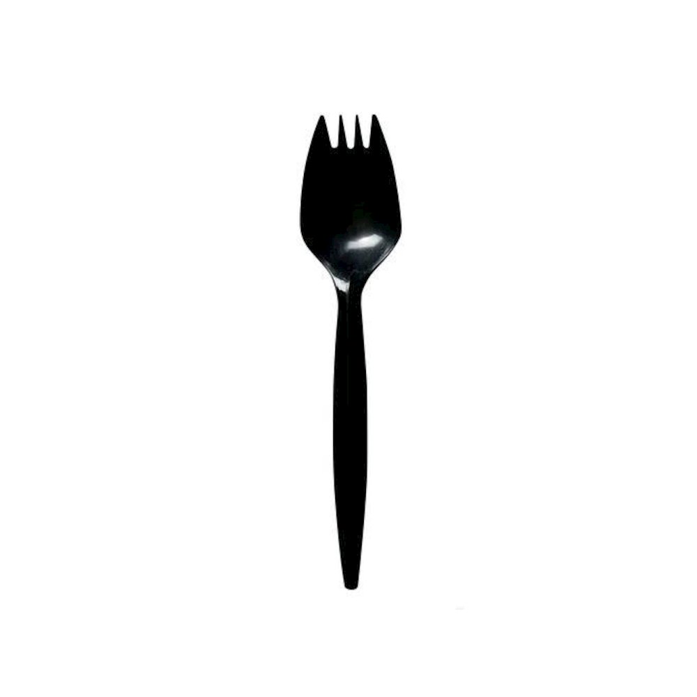 Mediumweight Wrapped Polypropylene Cutlery, Spork, Plastic, Black, 1,000/Carton. Picture 2