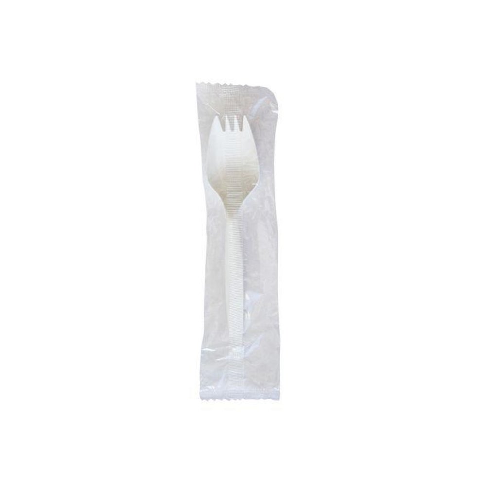 Mediumweight Wrapped Polypropylene Cutlery, Spork, Plastic, White, 1000/Carton. Picture 1