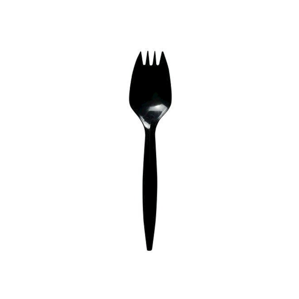 Mediumweight Polypropylene Cutlery, Spork, Plastic, Black, 1,000/Carton. Picture 1