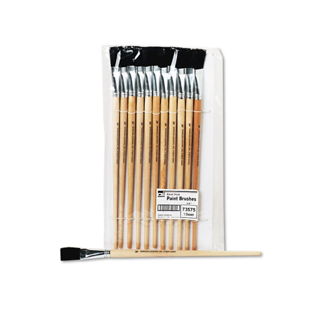 Long Handle Easel Brush, Size 18, Natural Bristle, Flat Profile, 12/Pack. Picture 1