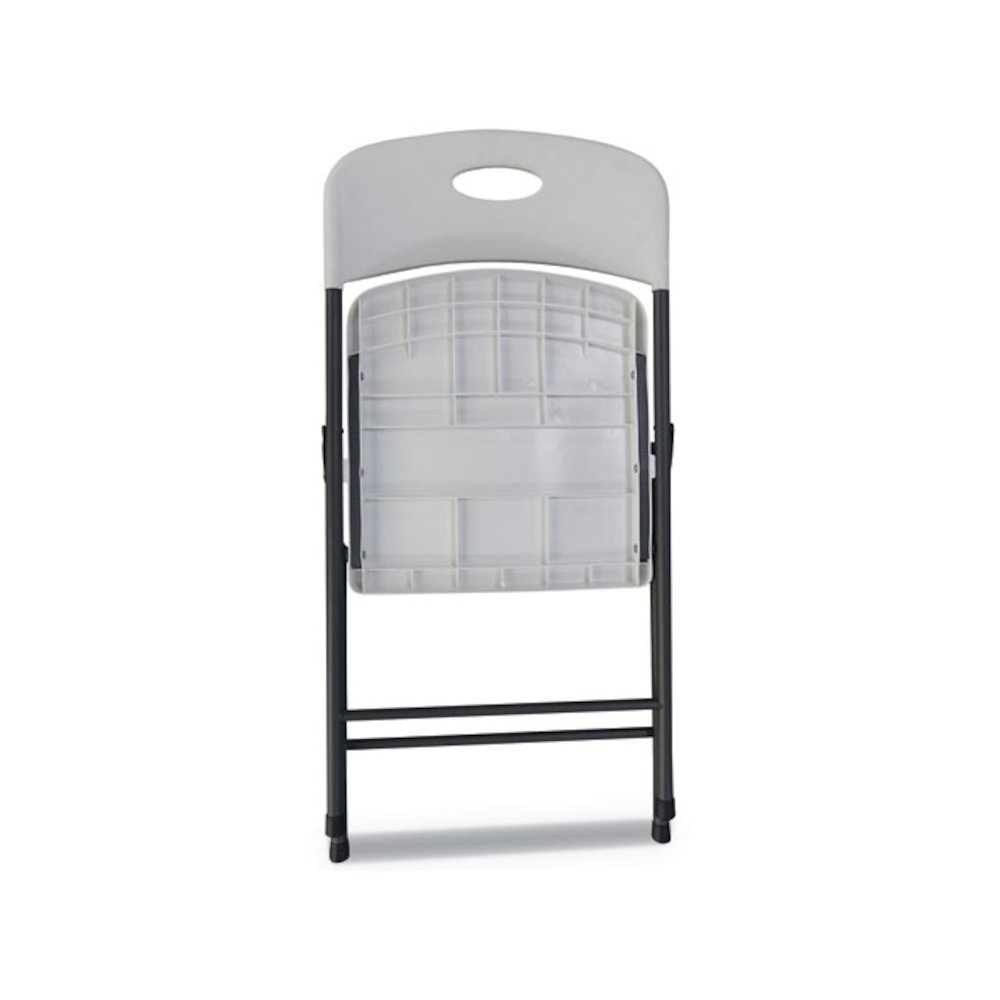 Molded Resin Folding Chair, Supports Up to 225 lb, 18.19" Seat Height, White Seat, White Back, Dark Gray Base, 4/Carton. Picture 5