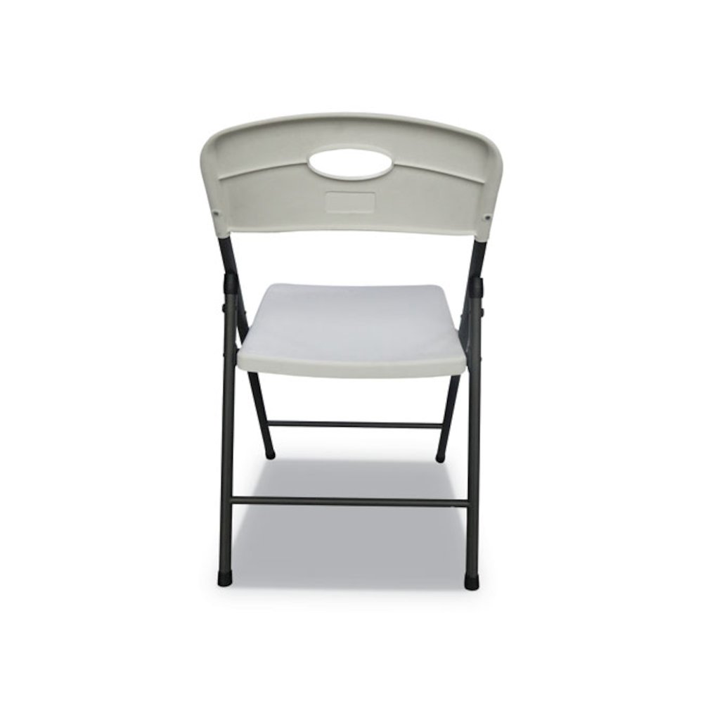 Molded Resin Folding Chair, Supports Up to 225 lb, 18.19" Seat Height, White Seat, White Back, Dark Gray Base, 4/Carton. Picture 4