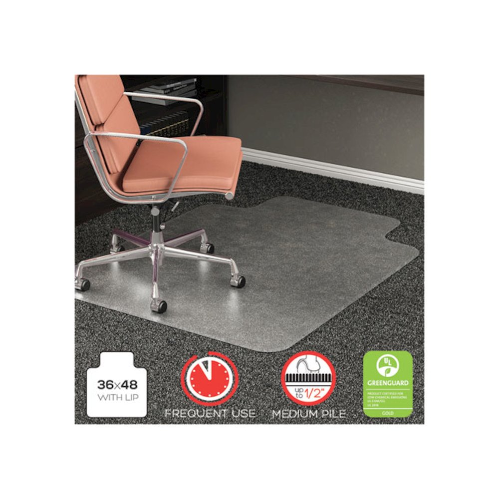 RollaMat Frequent Use Chair Mat for Medium Pile Carpet, Rectangular with Lip, Beveled Edges, 36" x 48", Clear, Ships Flat. Picture 2