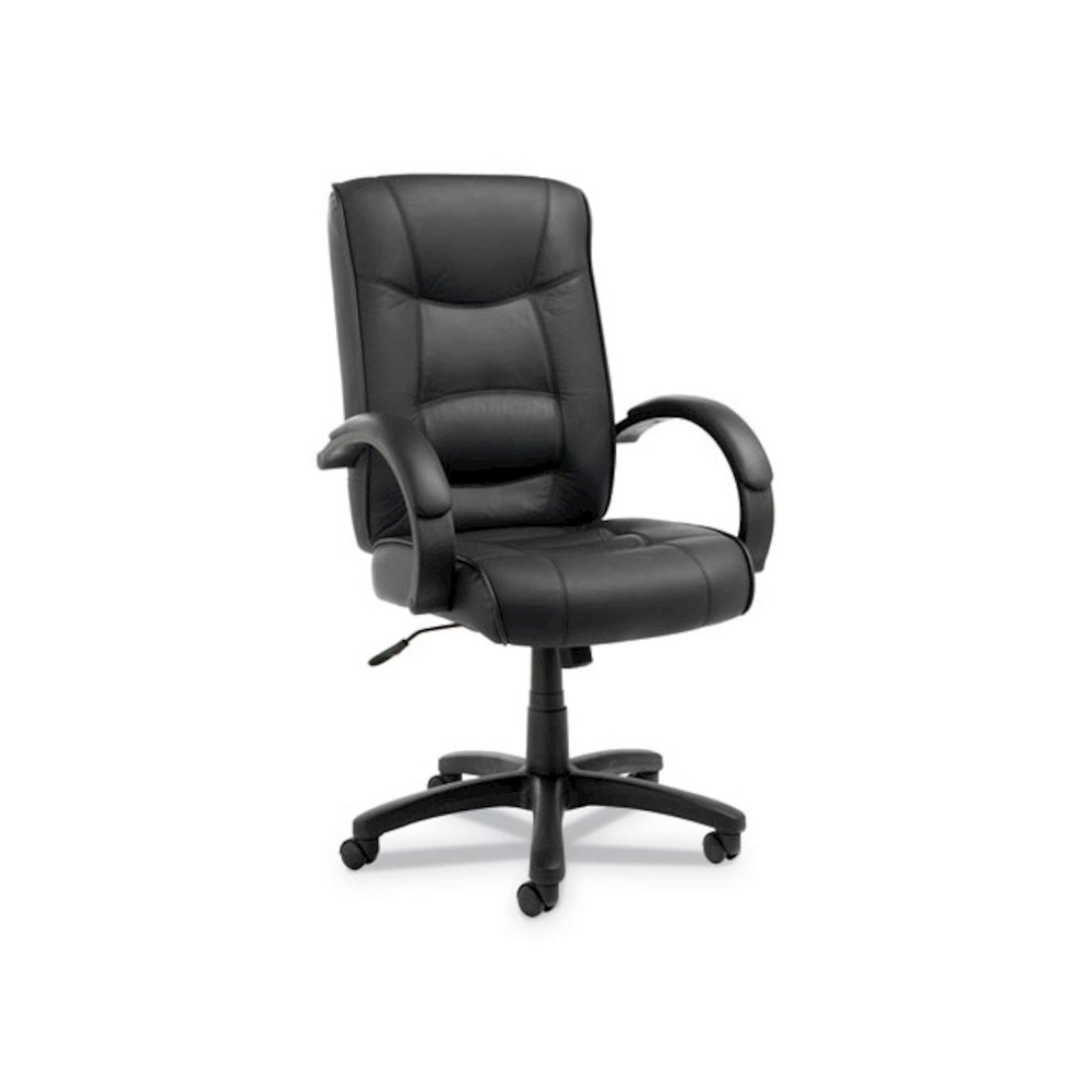 Alera Strada Series High-Back Swivel/Tilt Top-Grain Leather Chair, Supports Up to 275 lb, 17.91" to 21.85" Seat Height, Black. Picture 1