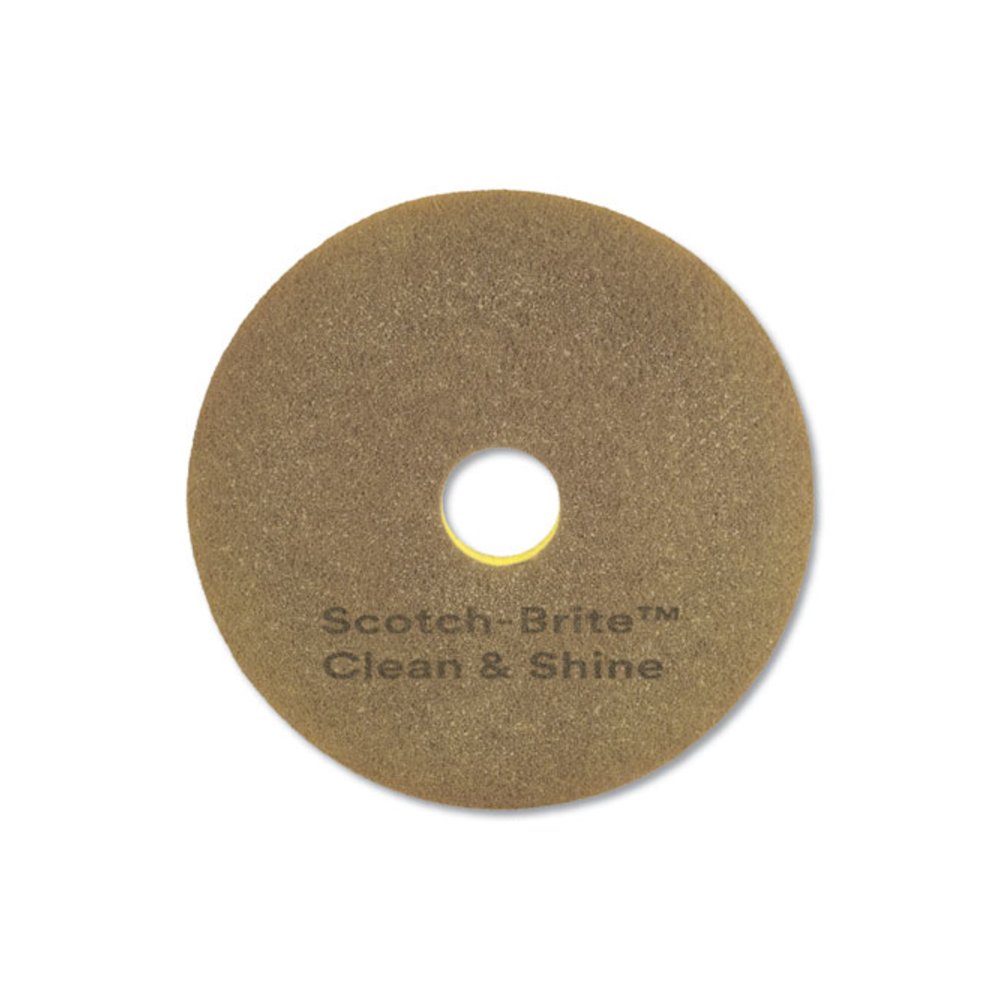 Clean and Shine Pad, 17" Diameter, Brown/Yellow, 5/Carton. Picture 1