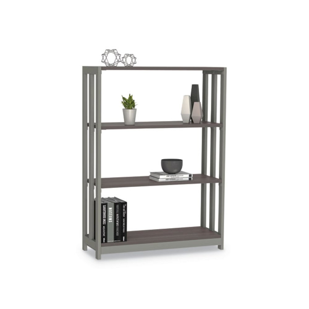 Trento Line Bookcase, Three-Shelf, 31.5w x 11.63d x 43.25h, Mocha. Picture 2