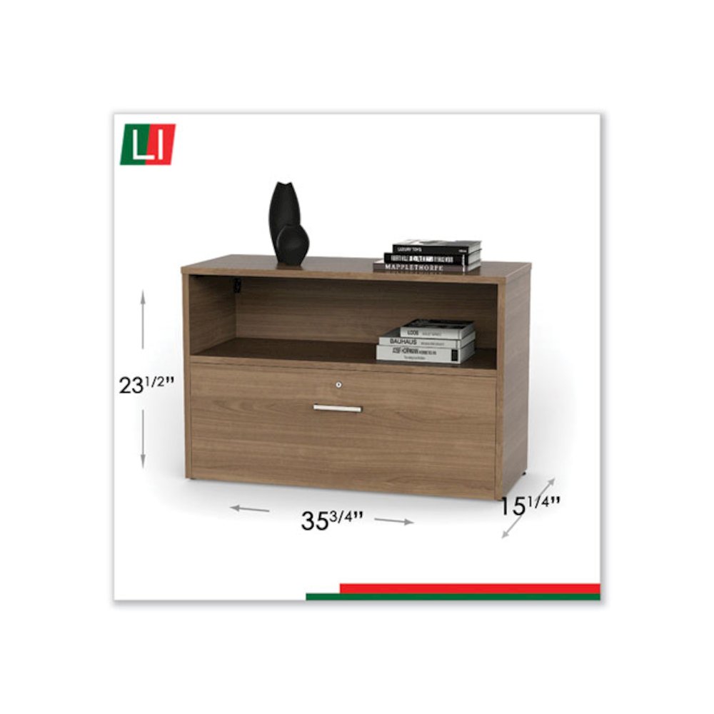 Urban Series Cabinet Credenza Pedestal with Lateral File, 35.25w x 15.25d x 23.75h, Natural Walnut. Picture 7