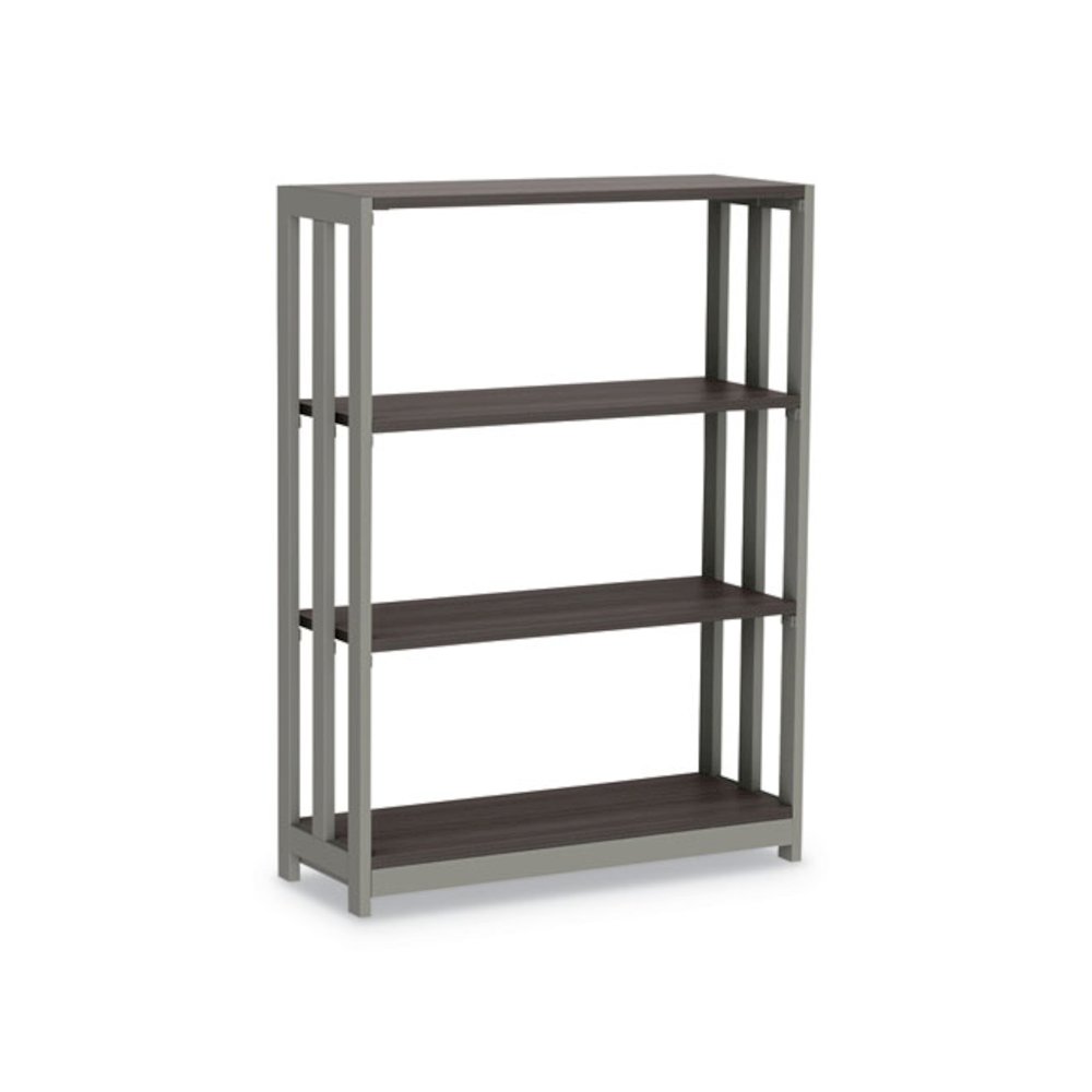 Trento Line Bookcase, Three-Shelf, 31.5w x 11.63d x 43.25h, Mocha. Picture 5