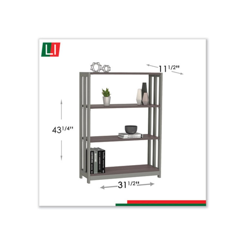 Trento Line Bookcase, Three-Shelf, 31.5w x 11.63d x 43.25h, Mocha. Picture 7