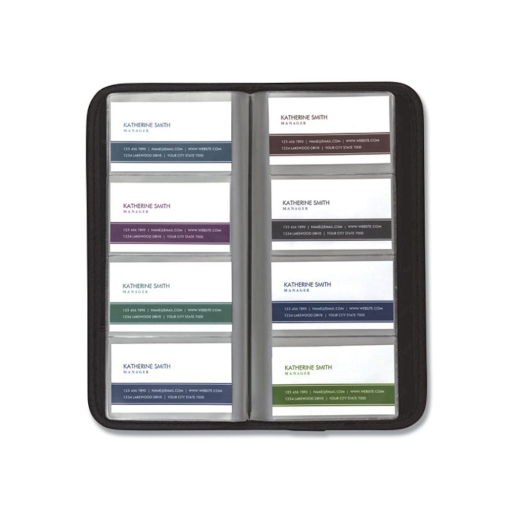 Professional Vinyl Business Card File, Holds 160 2 x 3.5 Cards, 4.75 x 10.25, Black. Picture 4