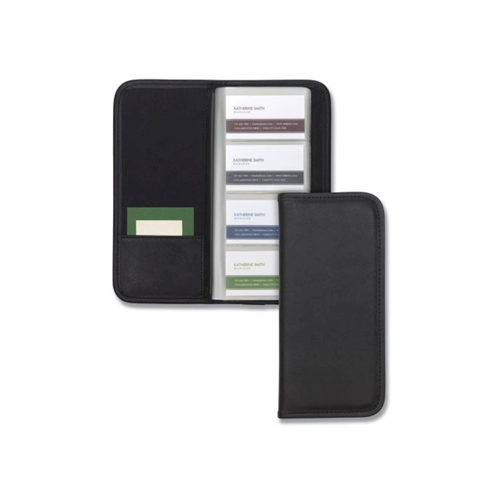 Professional Vinyl Business Card File, Holds 160 2 x 3.5 Cards, 4.75 x 10.25, Black. Picture 1