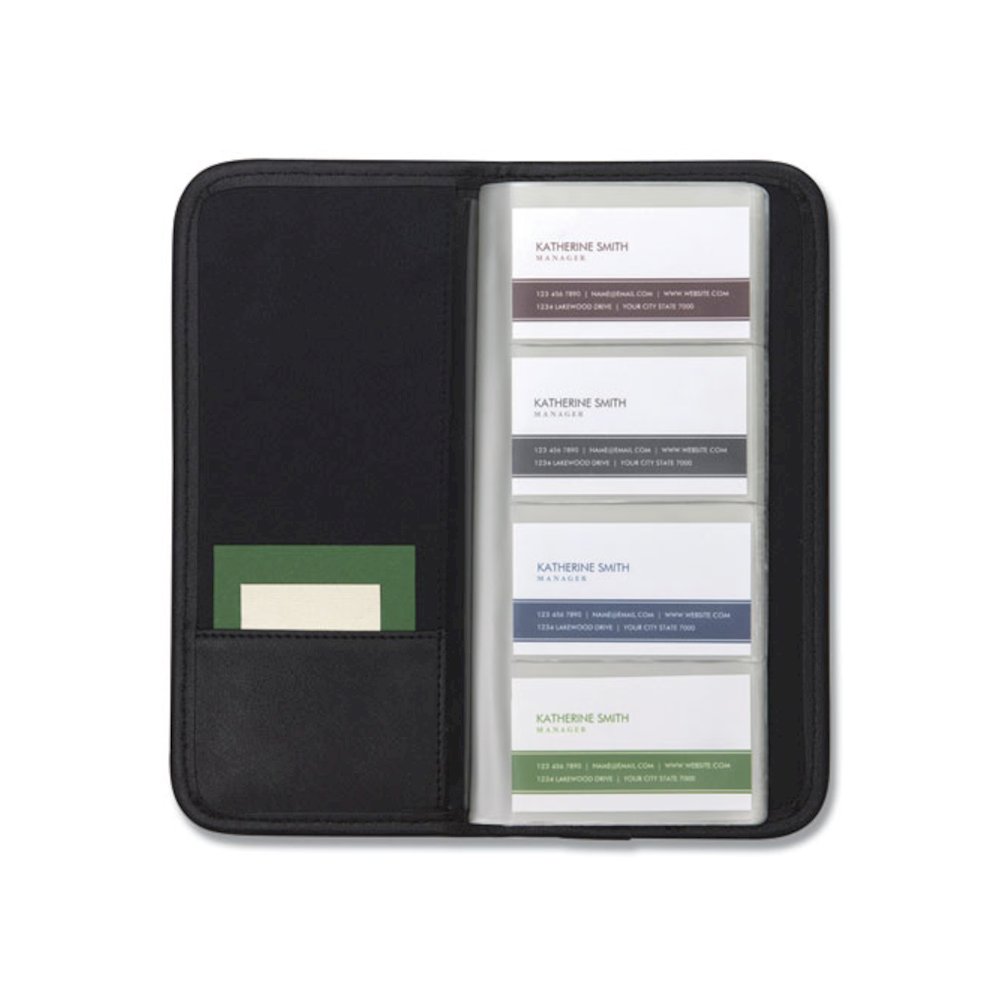Professional Vinyl Business Card File, Holds 160 2 x 3.5 Cards, 4.75 x 10.25, Black. Picture 3
