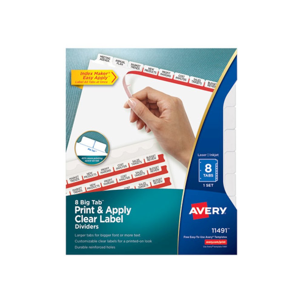 Print and Apply Index Maker Clear Label Dividers, Big Tab, 8-Tab, 11 x 8.5, White, 1 Set. Picture 1