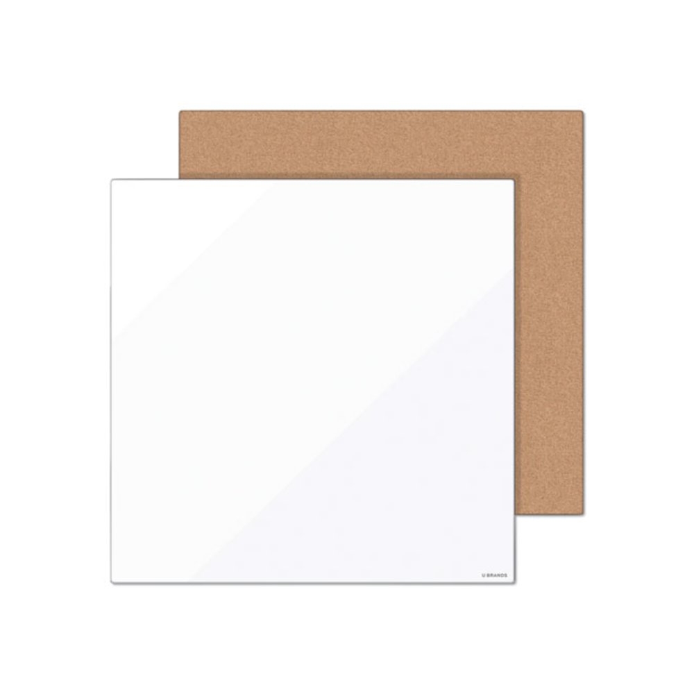 Frameless Tile Board Value Pack, (1) Tan Bulletin Board, (1) White Magnetic Dry Erase Board, 14" x 14". Picture 1
