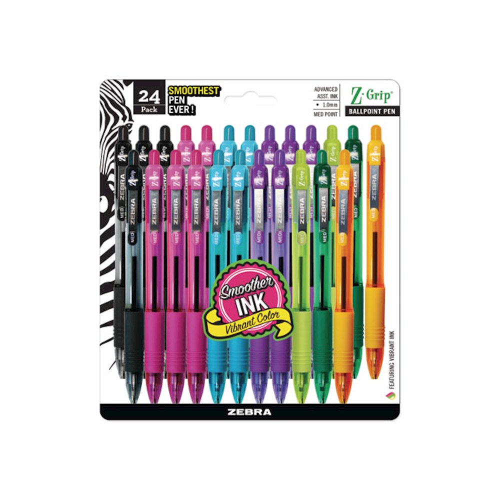 Z-Grip Ballpoint Pen, Retractable, Medium 1 mm, Assorted Artistic Ink and Barrel Colors, 24/Pack. Picture 1