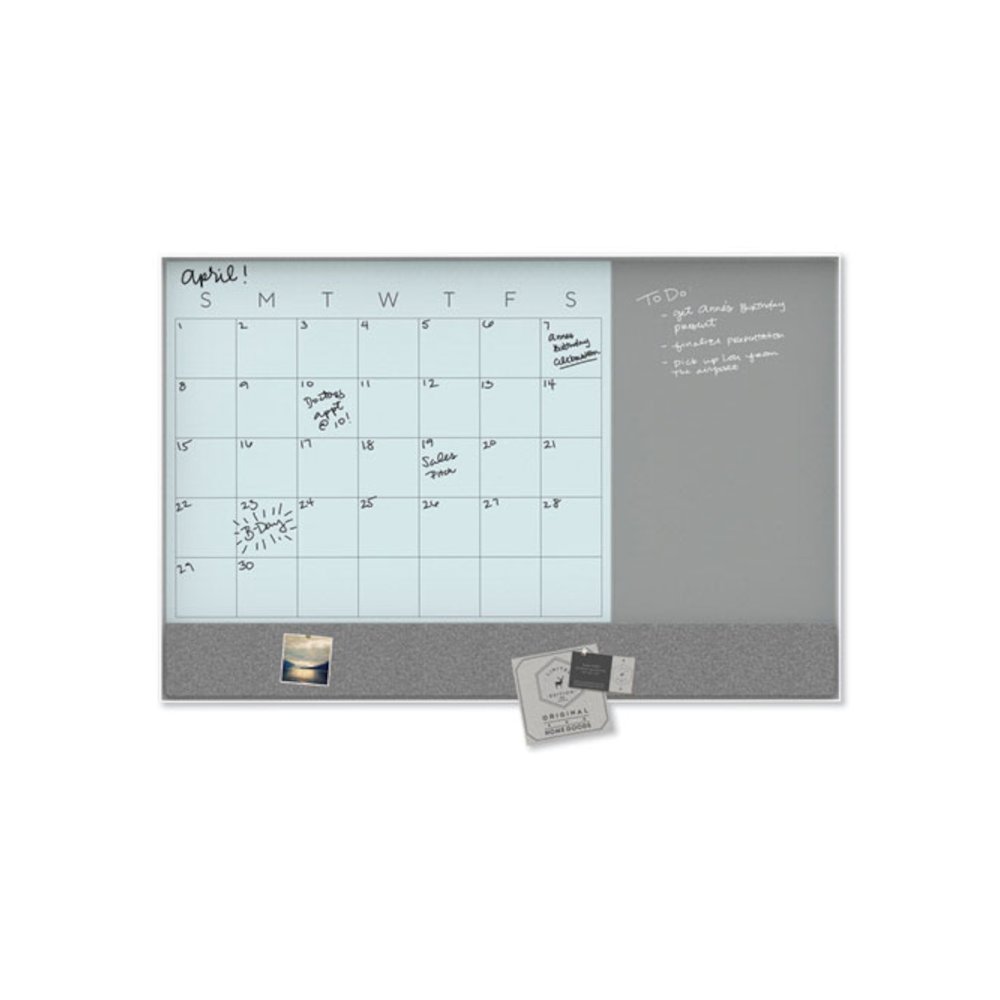 3N1 Magnetic Glass Dry Erase Combo Board, Monthly Planning, 36 x 24 (Actual Size: 35" x 23"), Gray/White Surface, White Frame. Picture 3