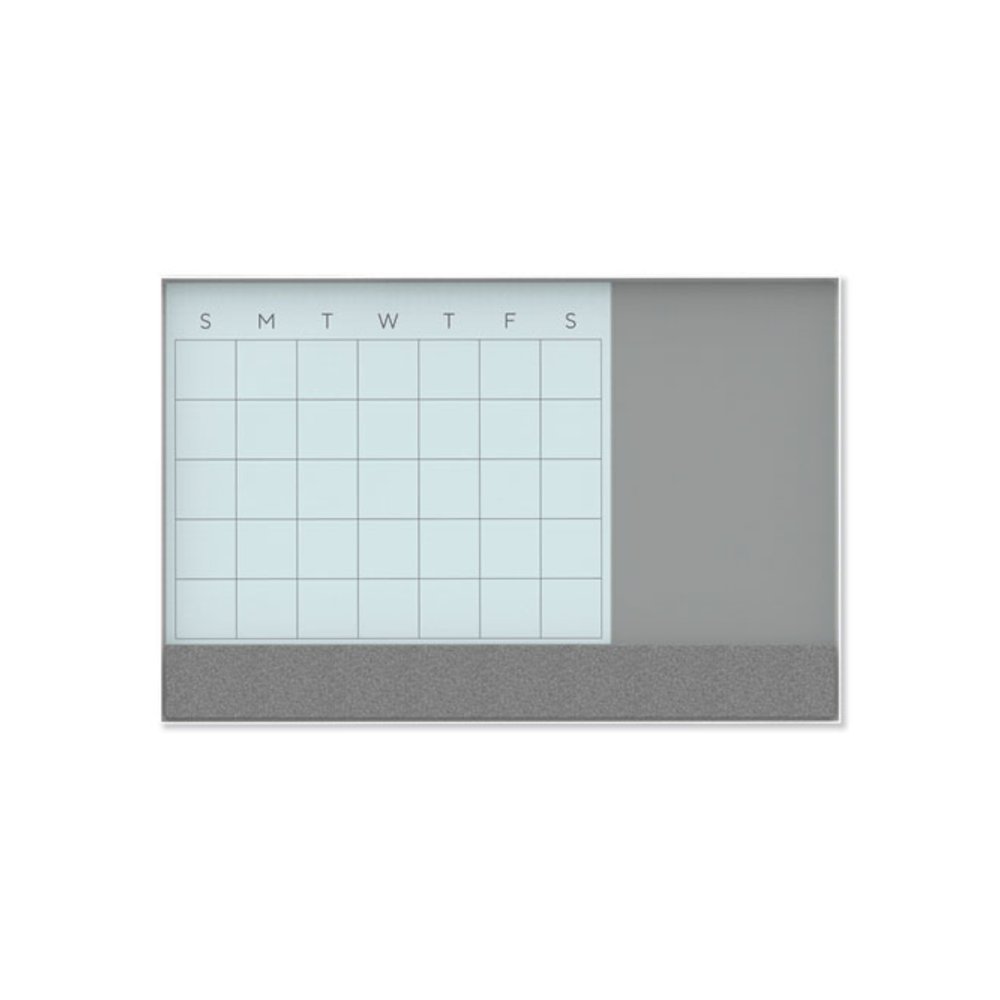 3N1 Magnetic Glass Dry Erase Combo Board, Monthly Planning, 36 x 24 (Actual Size: 35" x 23"), Gray/White Surface, White Frame. Picture 1